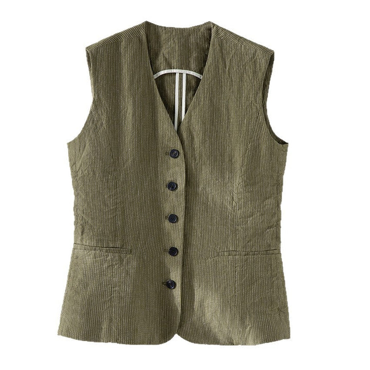 Dam skräddad Cord Waistcoat med V-ringning och utanpåfickor