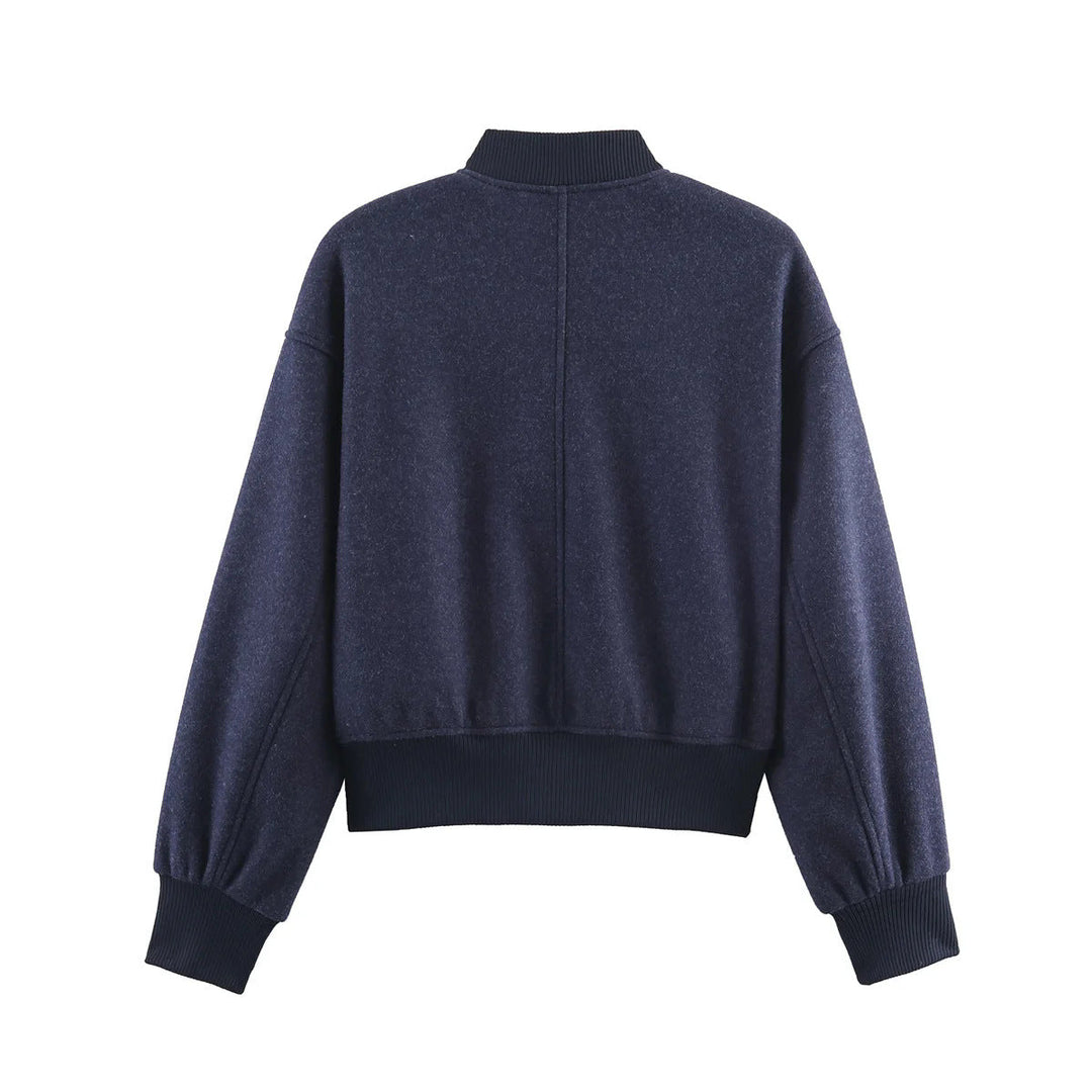 Dam figursydd ull look college jacka med concealed snap knäppning och side slip fickor