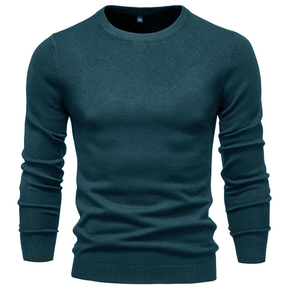 Herr Nano Minimalistisk Round Neck Fin Stickad med Flat Axel Seam och Ribbstickade Muddar