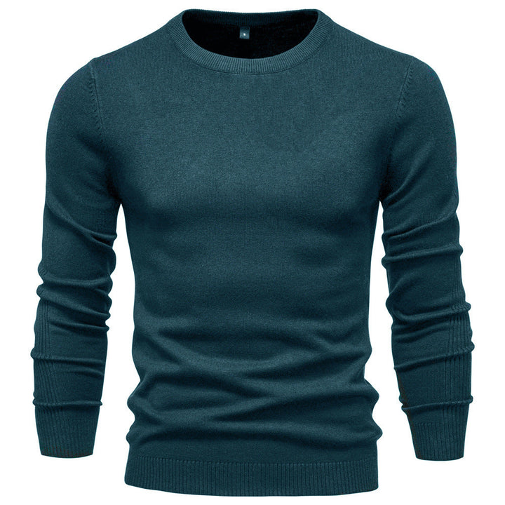 Herr Nano Minimalistisk Round Neck Fin Stickad med Flat Axel Seam och Ribbstickade Muddar