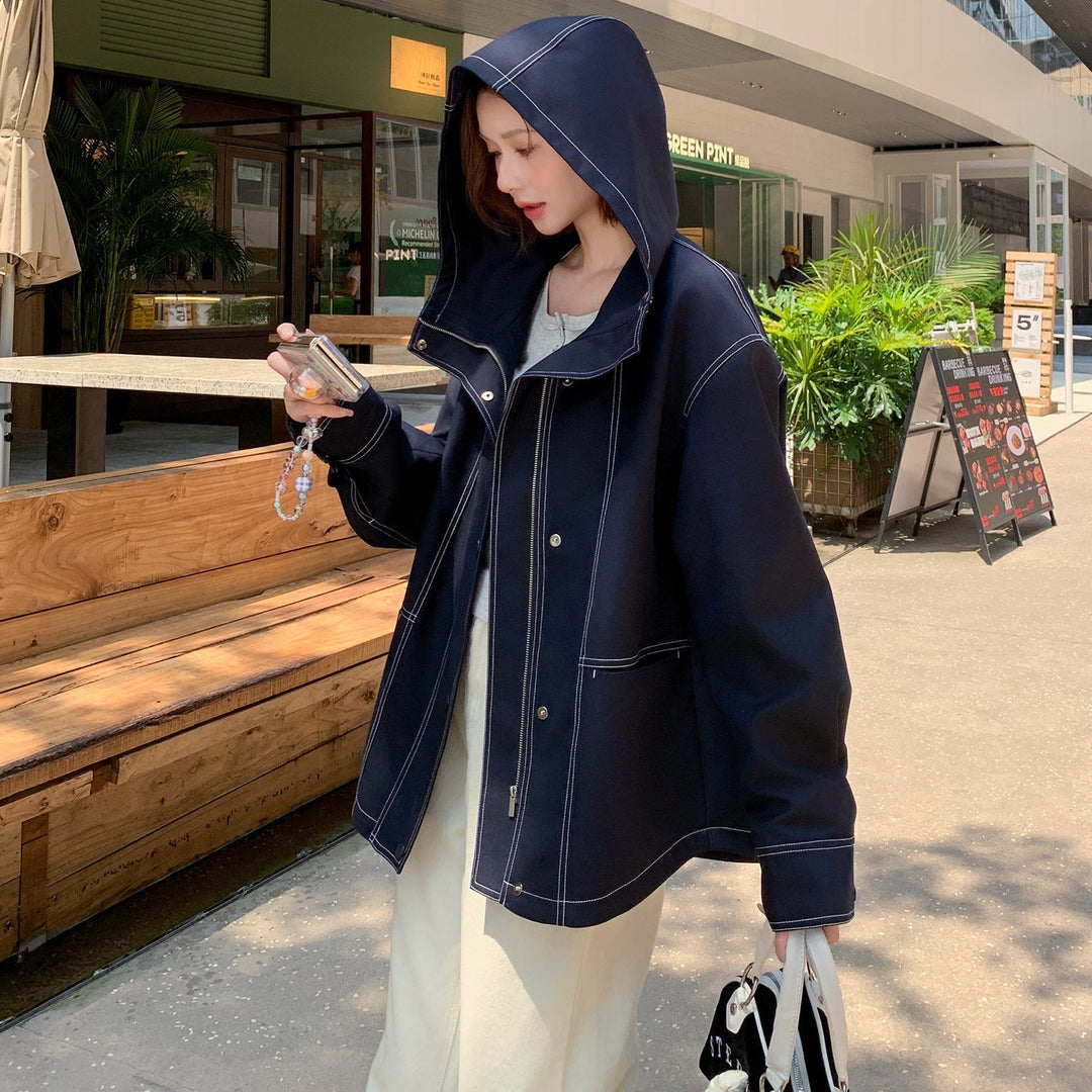 Dam oversize Transition jacka med vid Sailor krage och kontrast Stitching