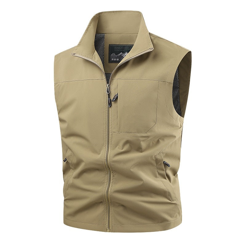 Herr Softshell Taktisk Väst med Andningsbar Mesh Foder och Dragkedja Fickor