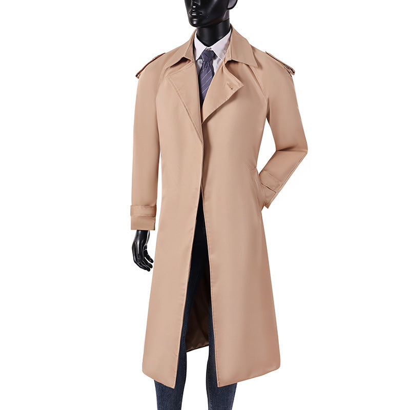 Herr Elegant Knee- till Calf-Length Trench Kappa med Dold Knappslå och Axel Axelklaffar