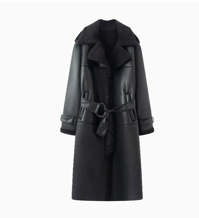 Dam 600+ Kort Jacka i Aviator Stil med Faux Fur Foder och Tie Belt