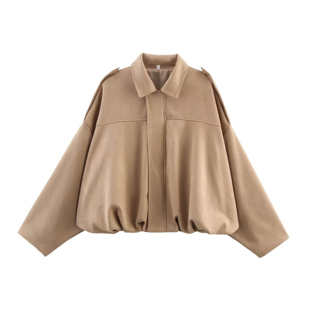 Dam oversize kort Velour Blouson med fåll med dragsko och Shoulder Epaulettes