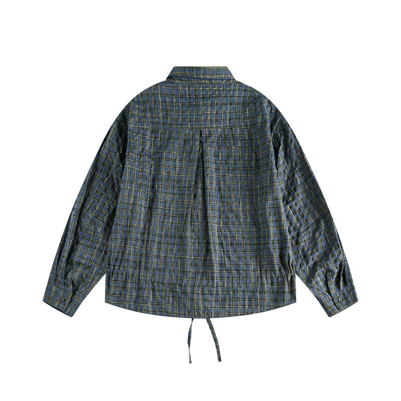 Unisex Rutig Overshirt med Fåll med Dragsko och Concealed Knapplist