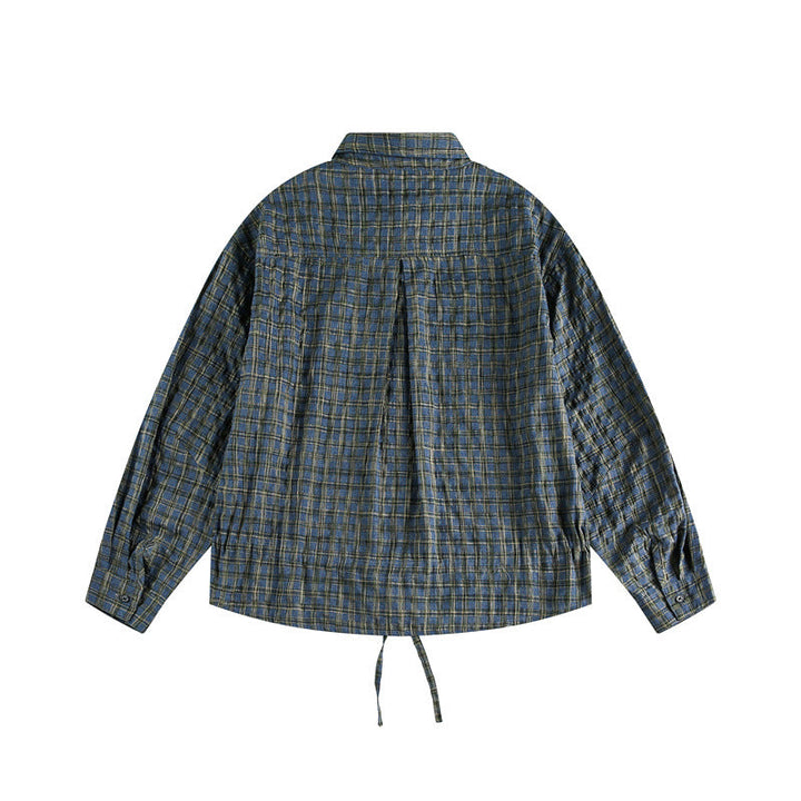 Unisex Rutig Overshirt med Fåll med Dragsko och Concealed Knapplist