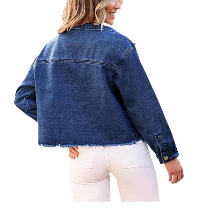 Dam kort denimjacka med Fringed fåll och Patch bröstfickor