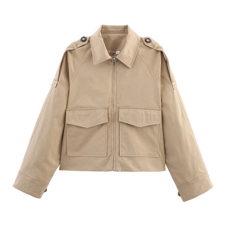 Dam kort utility blousonjacka med patch flap fickor och epaulettes