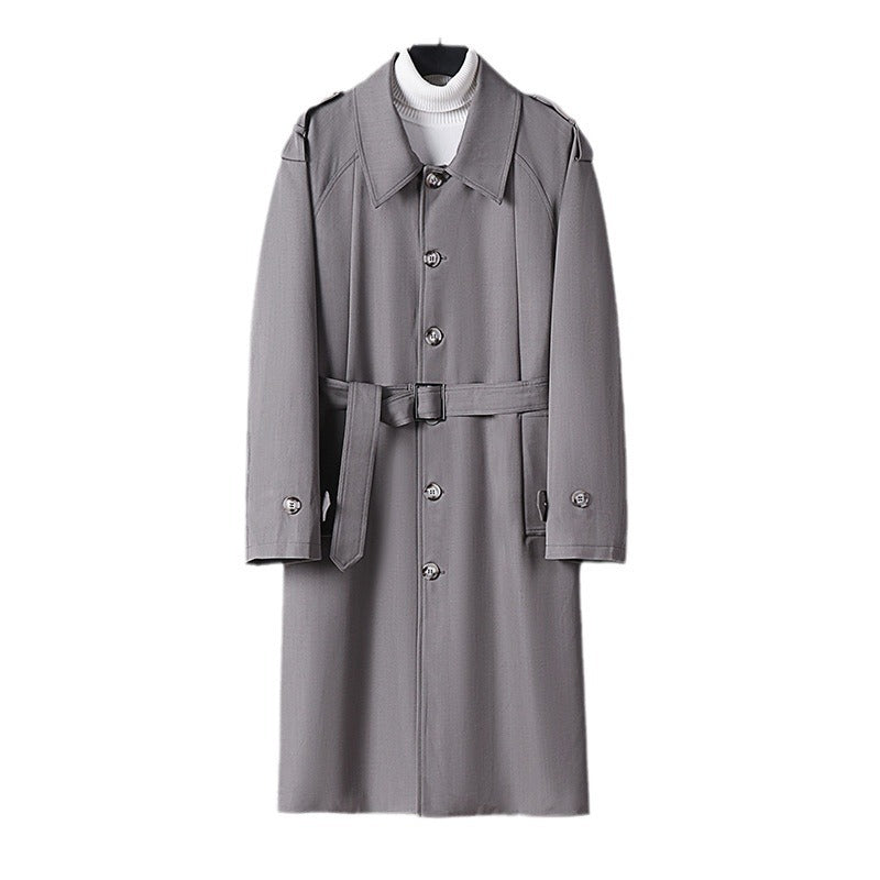 Herr Simple Twill Trench Kappa med Justerbar Midja Bälte och Axel Patches