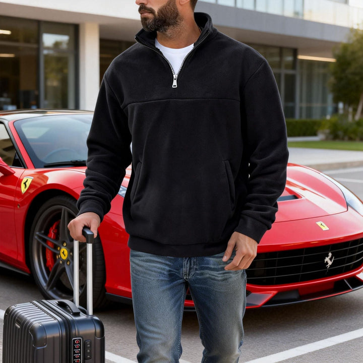 Herr Nano Warmer Fleece Halv Dragkedja Pullover med Ståkrage, Känguruficka, och Avslappnad Passform