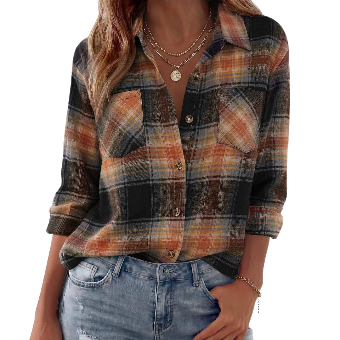 Dam Rutig Oversized Flanell Skjorta Jacka med Bröst Fickor