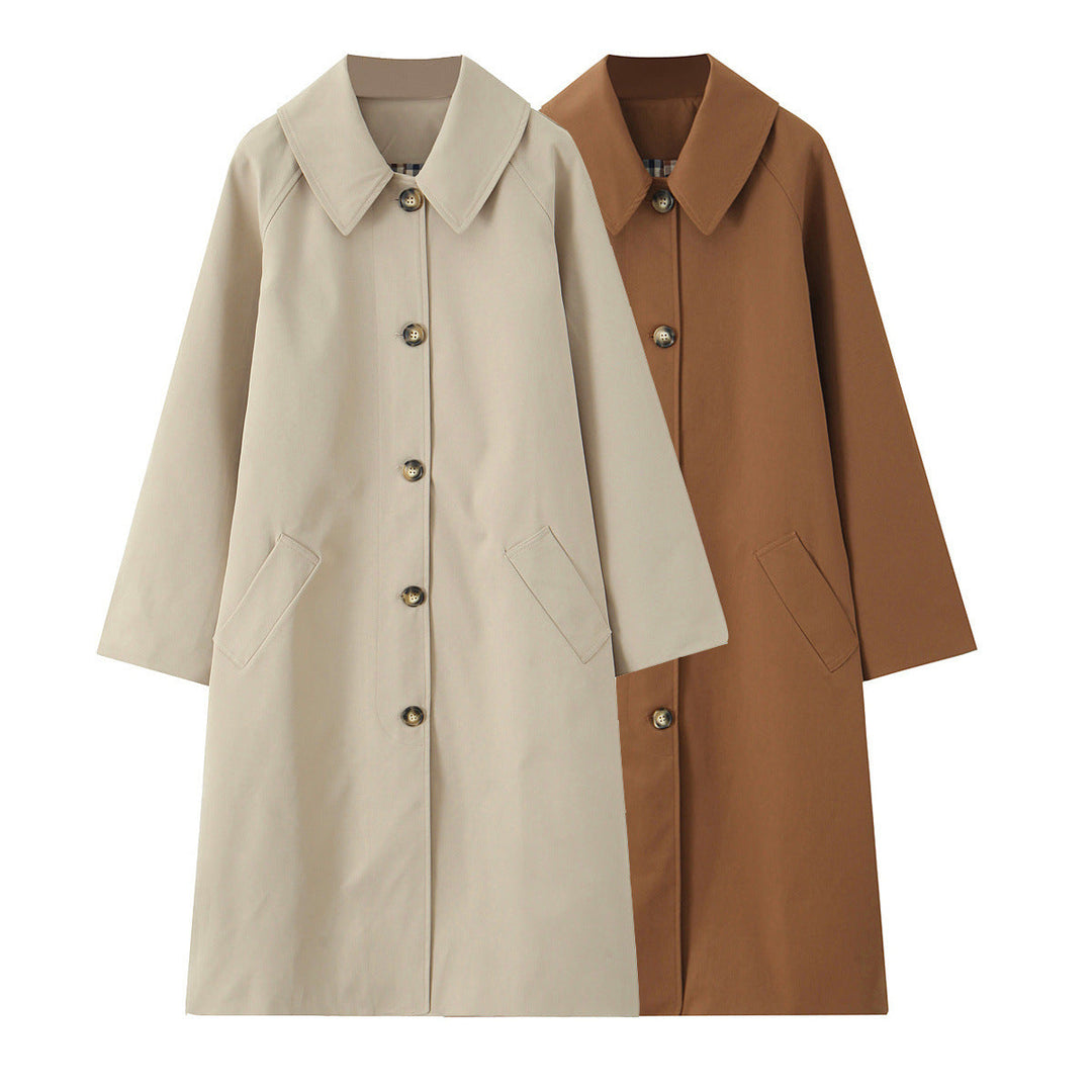 Dam lång minimalistisk trenchcoat med vid krage och Straight silhuett