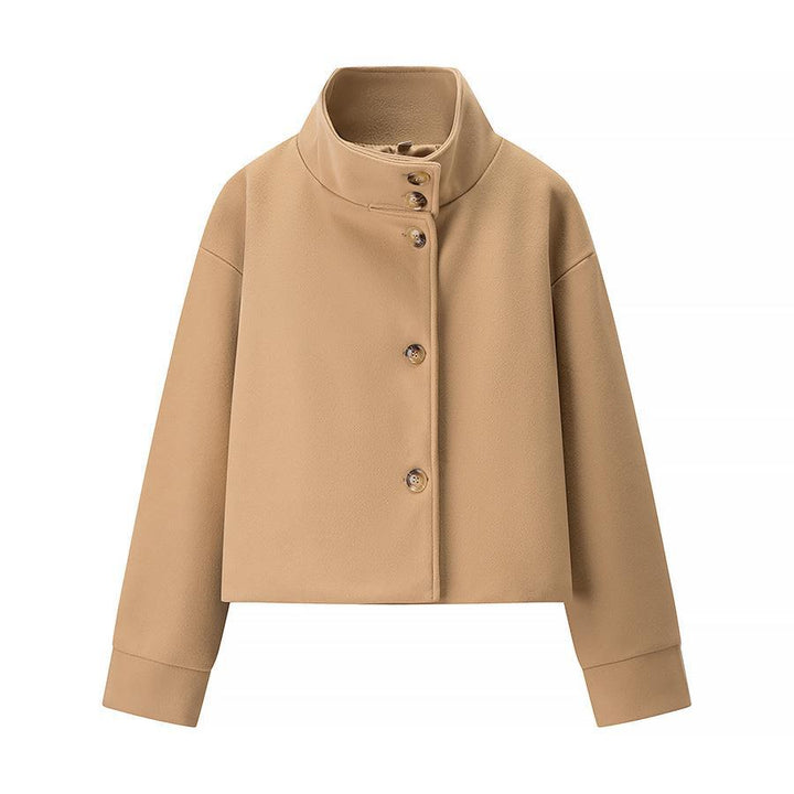 | Dam elegant kort jacka med ståkrage och stilren knapp detaljer