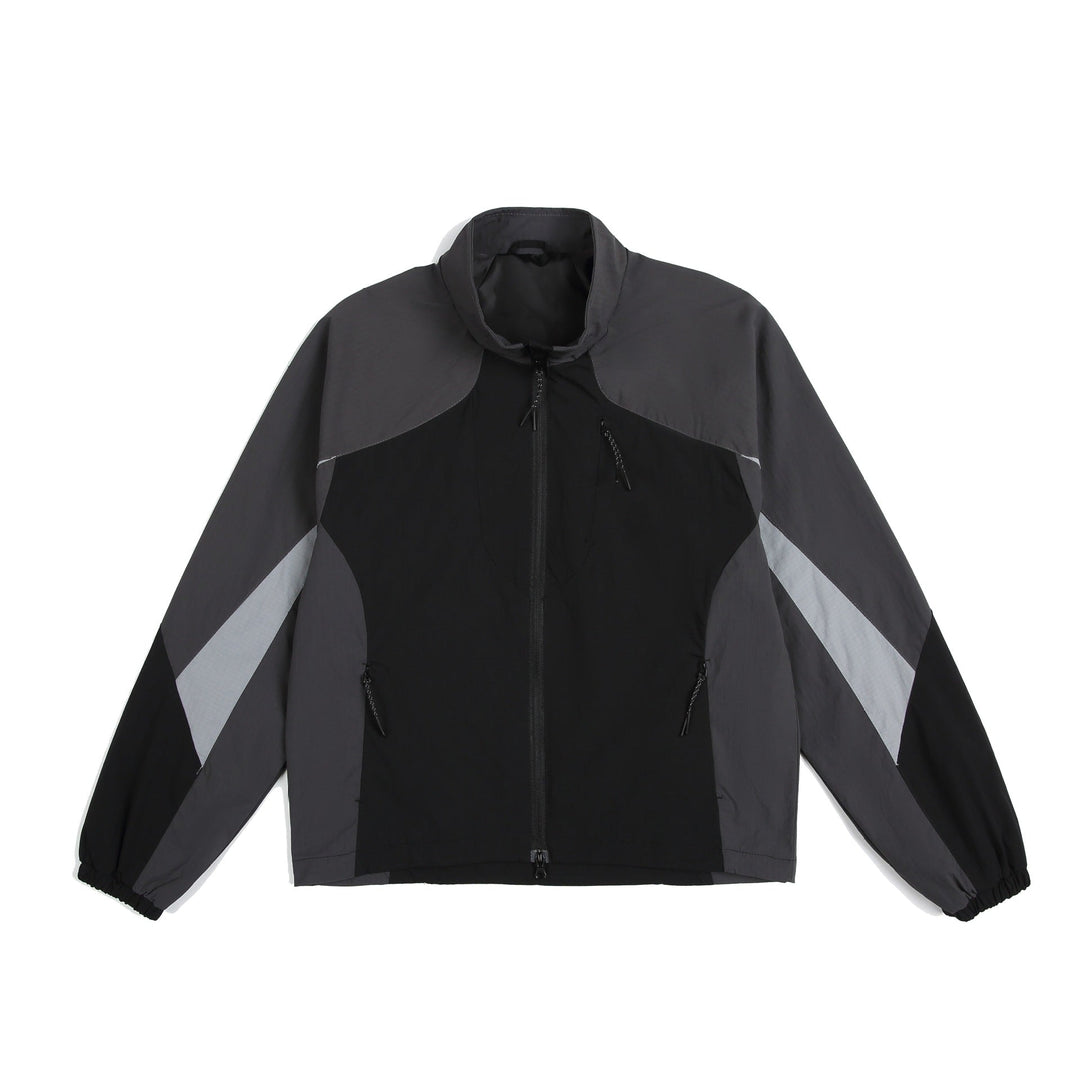 Unisex Lätt Vindjacka med Hög Krage, Färg Mix Panels och Adjustable Fåll