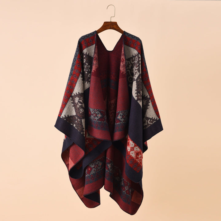 Dam Jacquard poncho med Paisley mönster