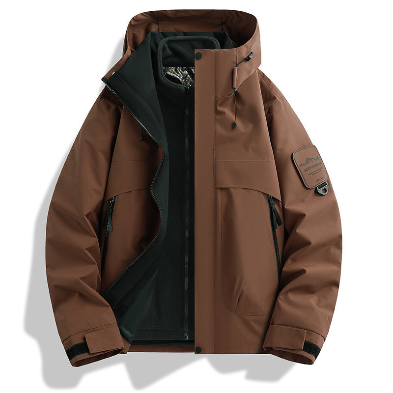 Herr modular vattentät utomhusjacka med avtagbar fleece inner jacka och justerbar huva