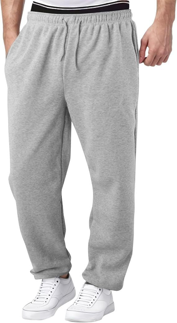 Herr Nan Avslappnad-Passform Mjukisbyxor med Straight Leg Fleece Foder och Elastic Dragsko Waistband