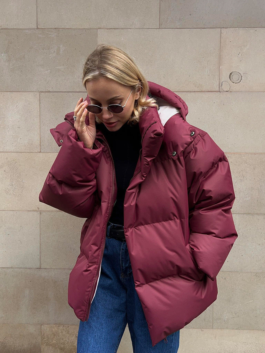 Dam oversize kviltad jacka med huva och vadderad värmande fyllning