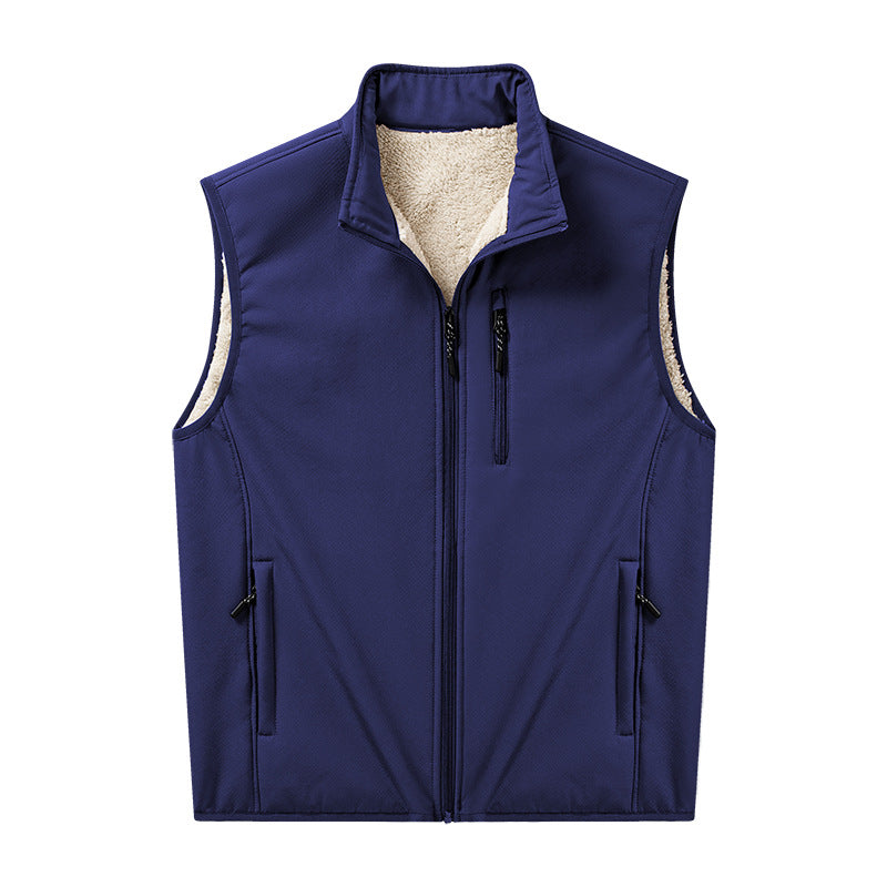Herr Sherpa-Lined Softshell Väst med Stående Krage och Zippered Fickor