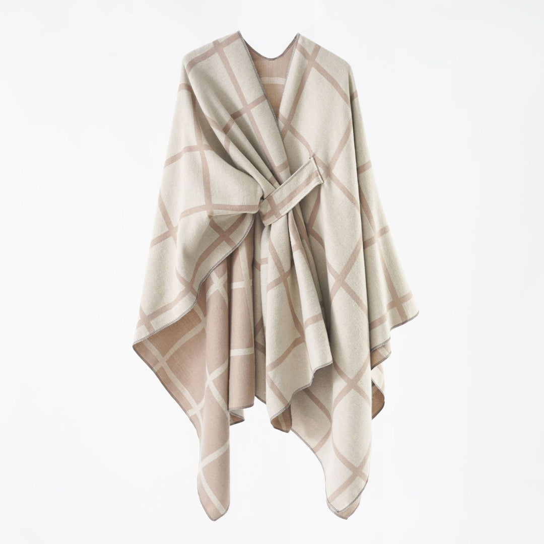 Dam Oversize ullblandning poncho med bälte och Check mönster