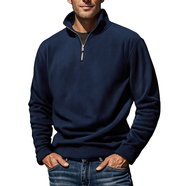 Herr Nano Fleece Halv Dragkedja Pullover med Ståkrage och Ribbstickade Muddar