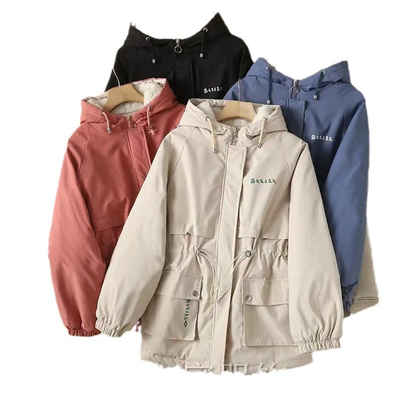 Dam vadderad parka jacka med huva och adjustable waist drawstring