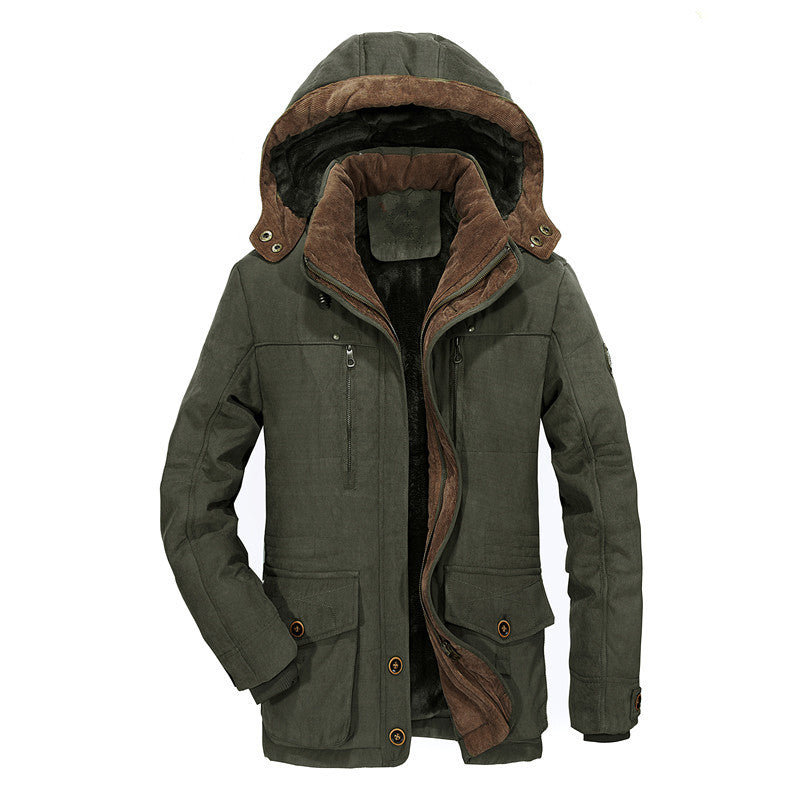 Herr Quiltad Canvas Parkas med Teddyfoder, Manchester Krage och Multifunktionell Fickor