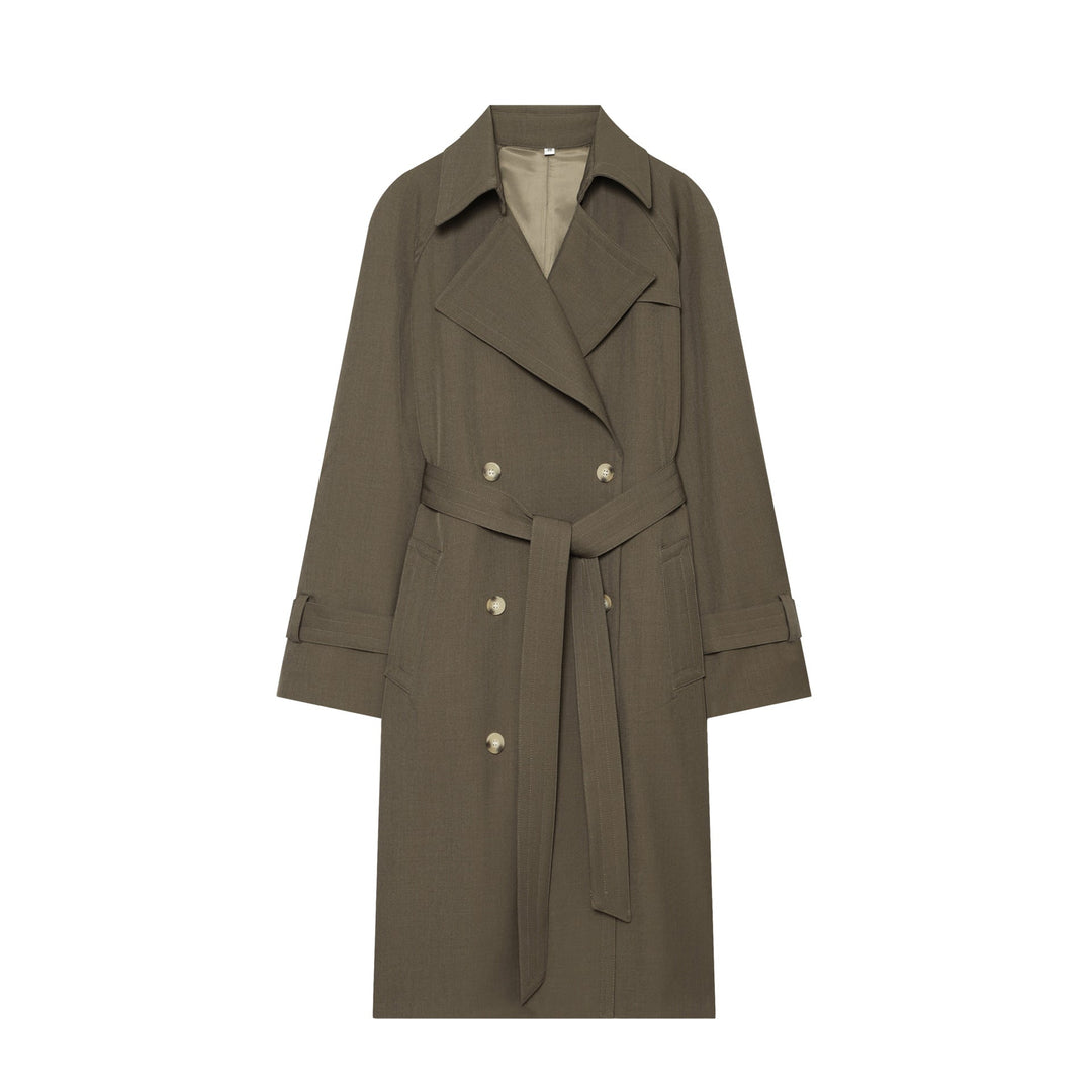 Dam Double-Breasted Tailored Trenchcoat med Tie Belt och Dropped Shoulders