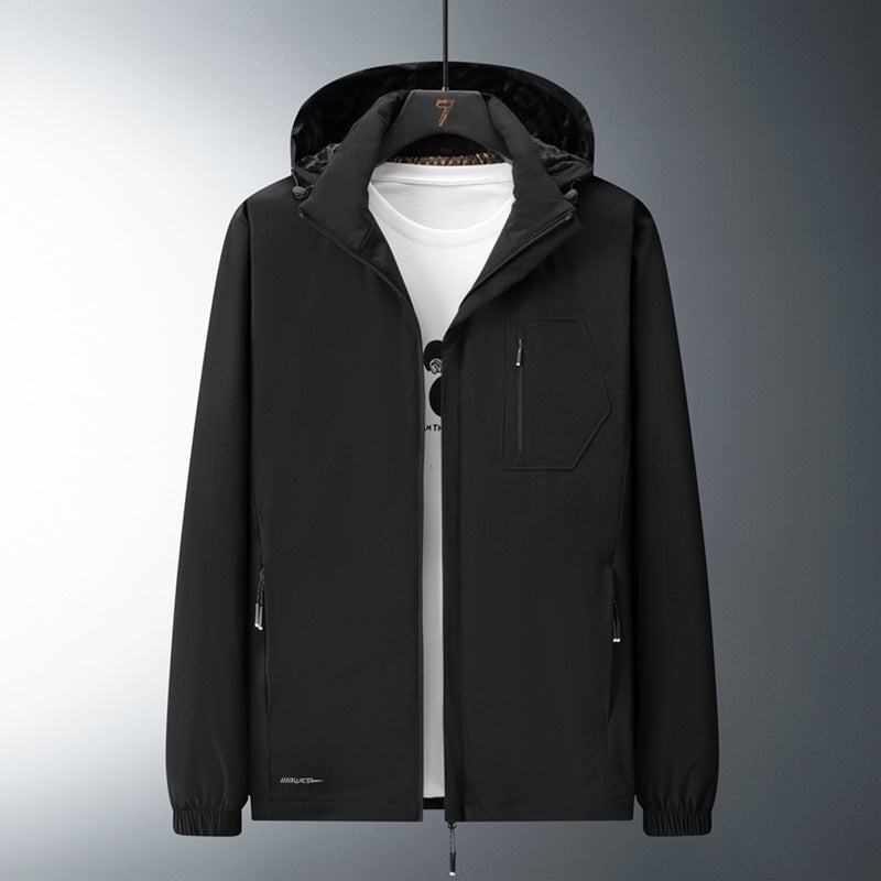 Herr urban Minimalistisk softshell hoodiejacka med dold dragkedjas och elastisk fåll