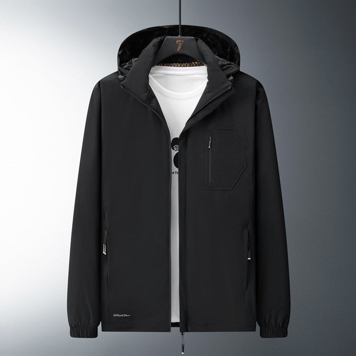 Herr urban Minimalistisk softshell hoodiejacka med dold dragkedjas och elastisk fåll