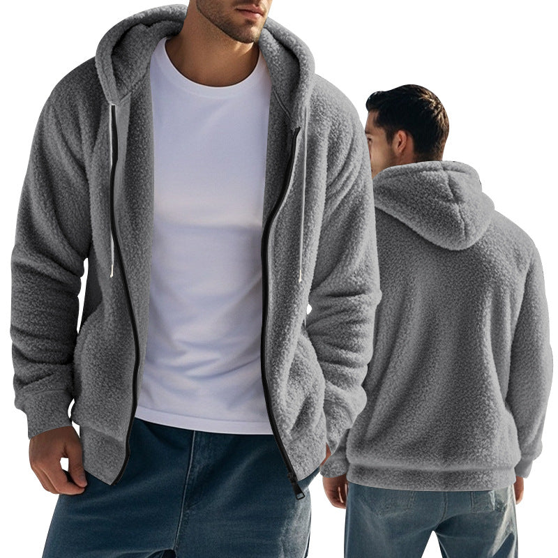 Herr Nan Sherpa Fleece Jacka med Huva med Hel Dragkedja och Hidden Sidofickor