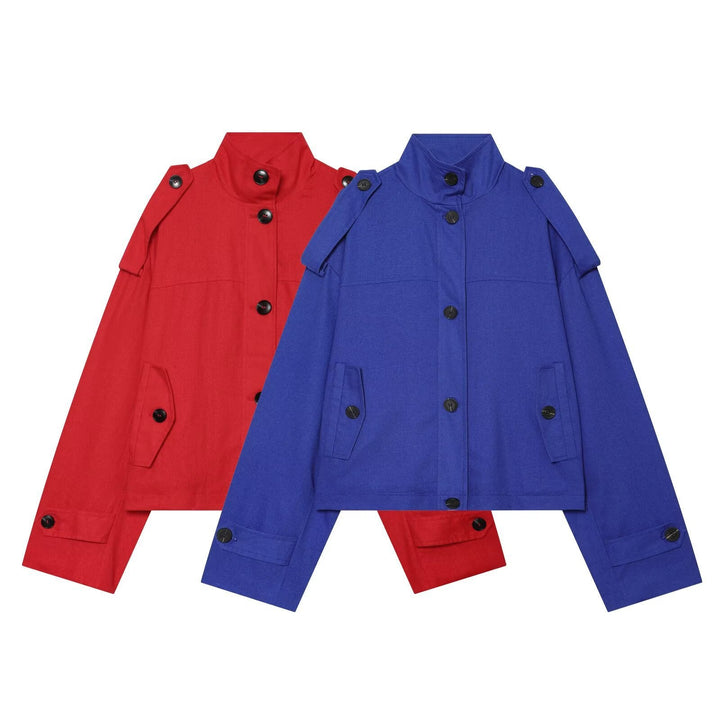 Dam Boxy-kort jacka med Stand krage Shoulder Patches och Flap fickor
