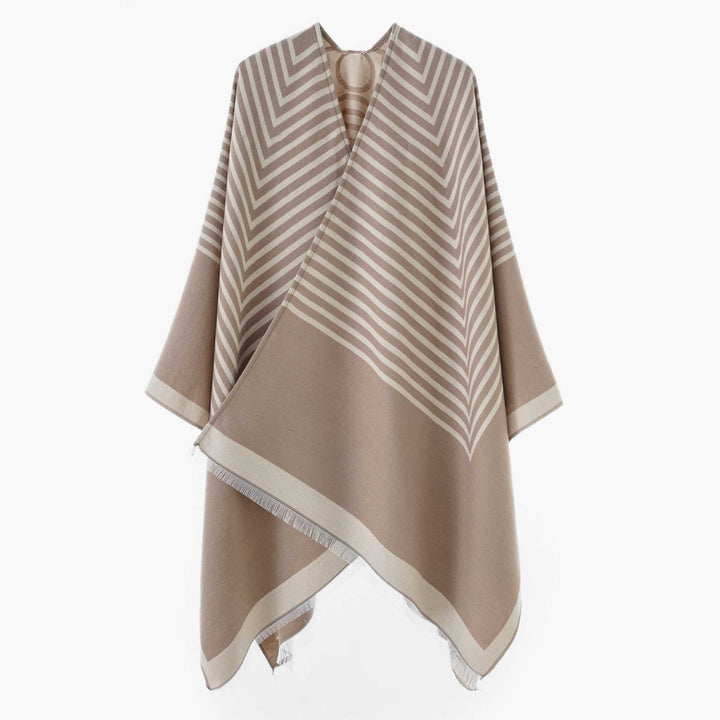 Dam Chevron-Jacquard capeponcho med bred Fall och Fringes