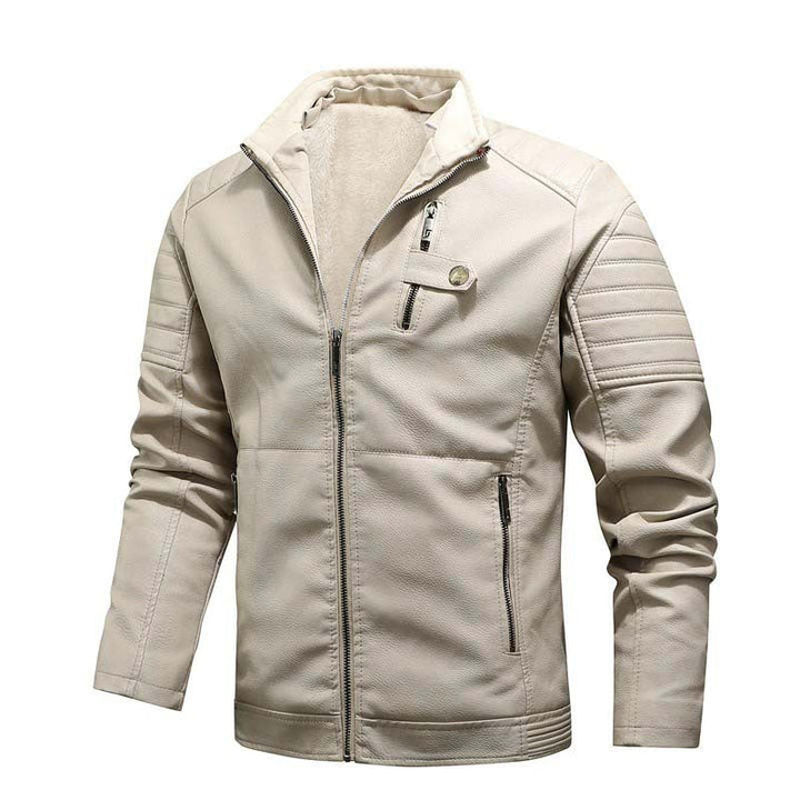 Herr urban bikerjacka i läderlook med teddyfoder och quiltad Ärm Detalj