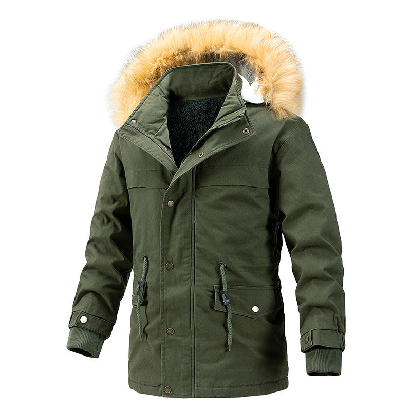 Herr Vinter Skydd Parkas med Värmande Teddyfoder, Avtagbar Imitation Päls Huva, och Förstärkt Funktion Fickor