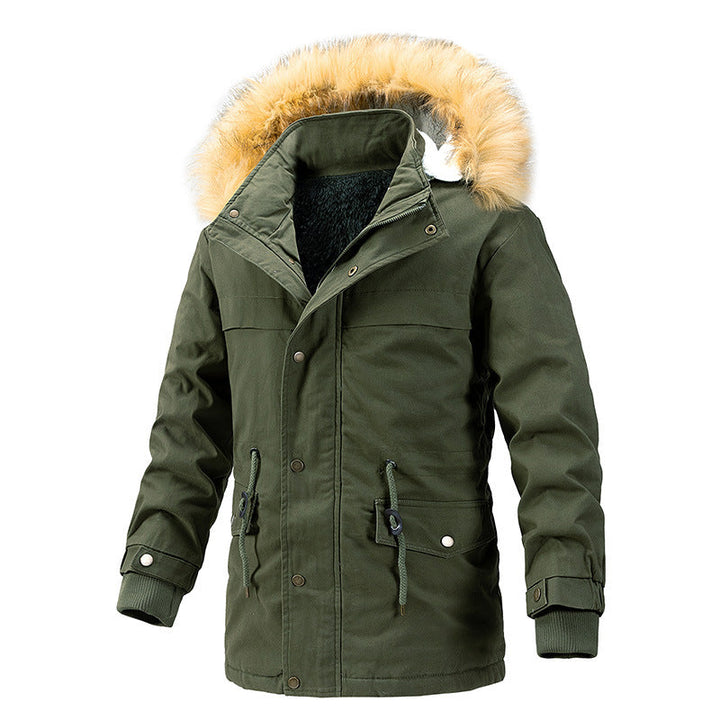 Herr Vinter Skydd Parkas med Värmande Teddyfoder, Avtagbar Imitation Päls Huva, och Förstärkt Funktion Fickor