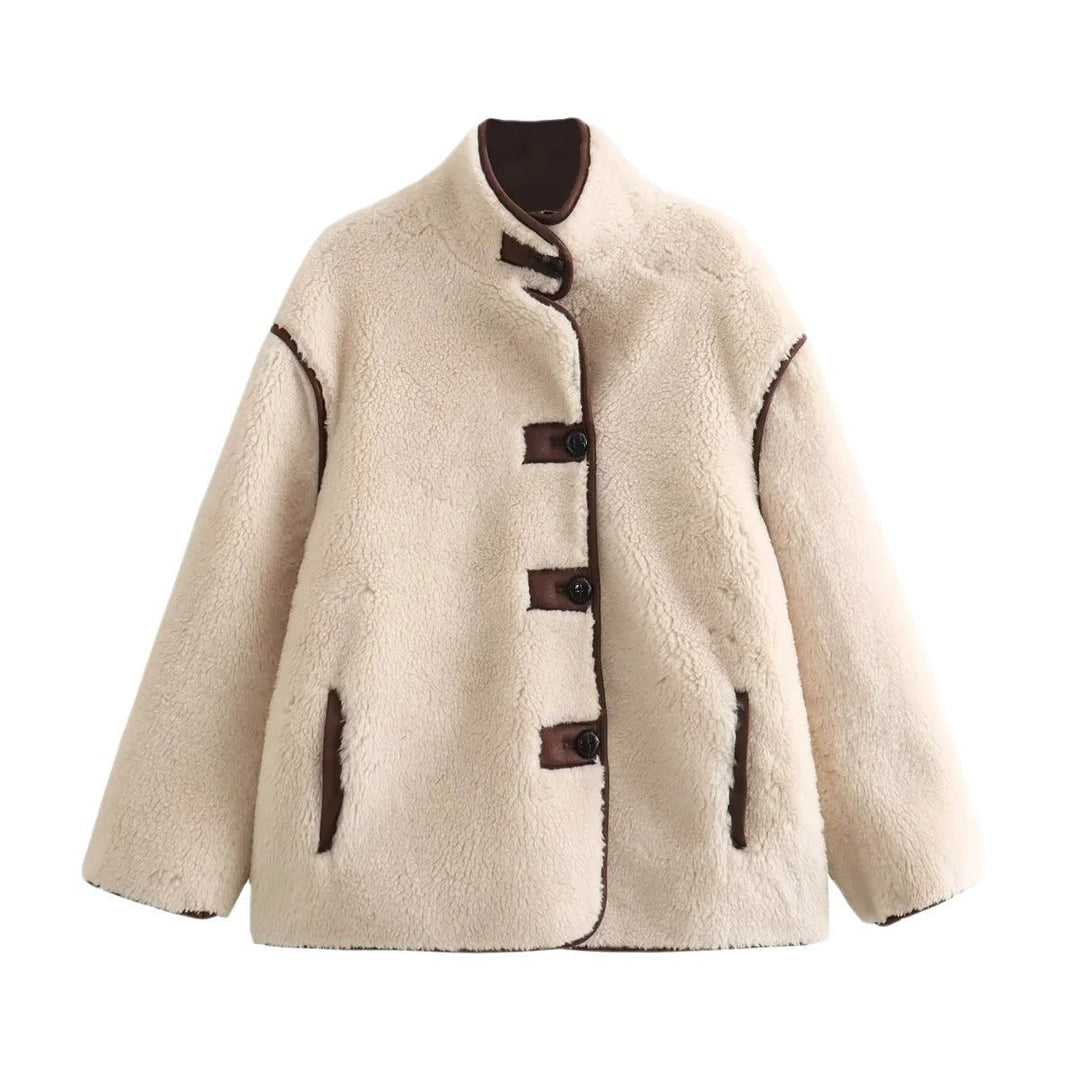 Dam 100+ Mysig Teddy Jacka i Sheepskin Look med Standing Krage