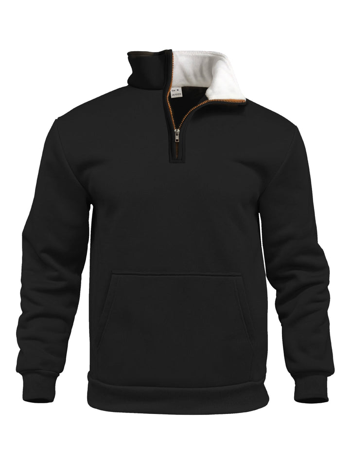Herr Comfort Halv Dragkedja Sweat med Hög Fleece Krage, Känguruficka och Shape-Stable Ribbad Fåll