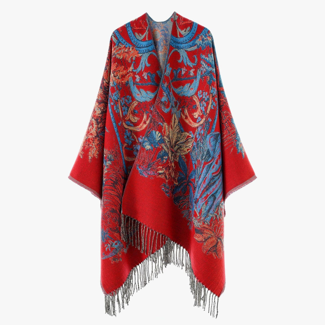 Dam Jacquard-Woven Fringe poncho i Tapestry look