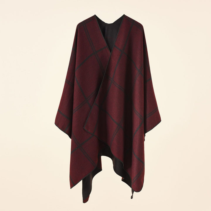 Dam Light rutig ullblandning Ruana poncho med V-Neck