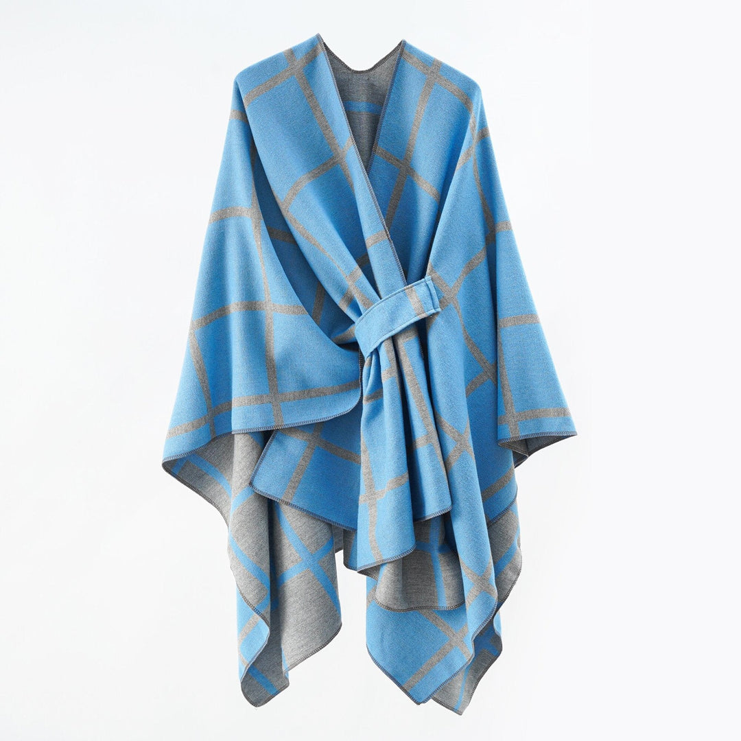 Dam Oversize ullblandning poncho med bälte och Check mönster