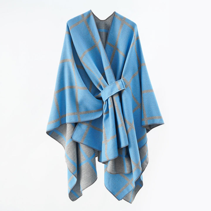 Dam Oversize ullblandning poncho med bälte och Check mönster