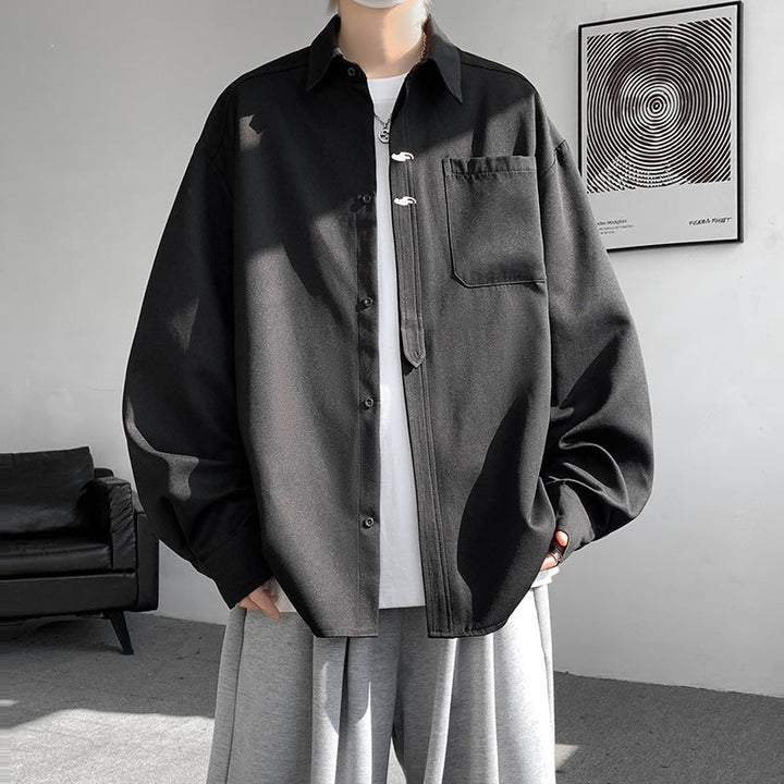Unisex Oversize Skjortjacka i A Minimalistisk Utility Look med Chest Ficka och Dold Knapp Knäppning