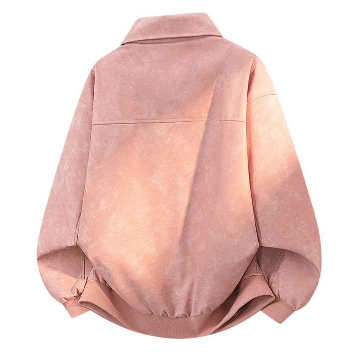 Herr Oversize Blouson Jacka i Velour Look med Boxig Siluett, Two-Sided Dragkedja &amp; Ribbstickad Fåll