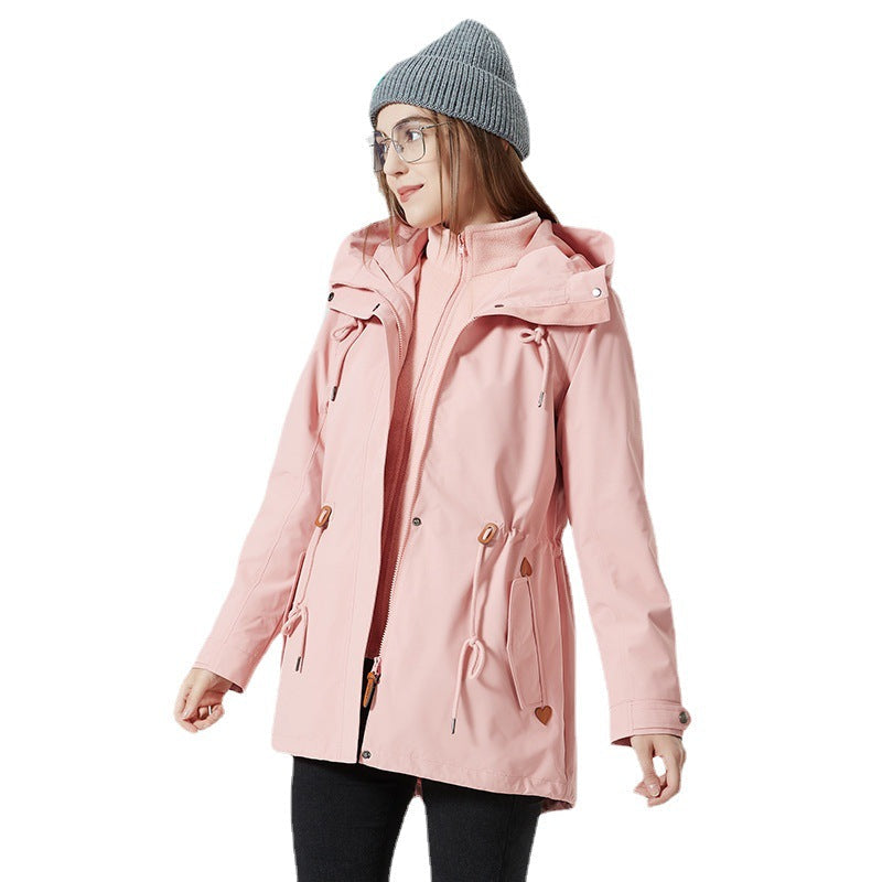 Dam vattenavvisande figurnära Parka jacka med huva och dragsko