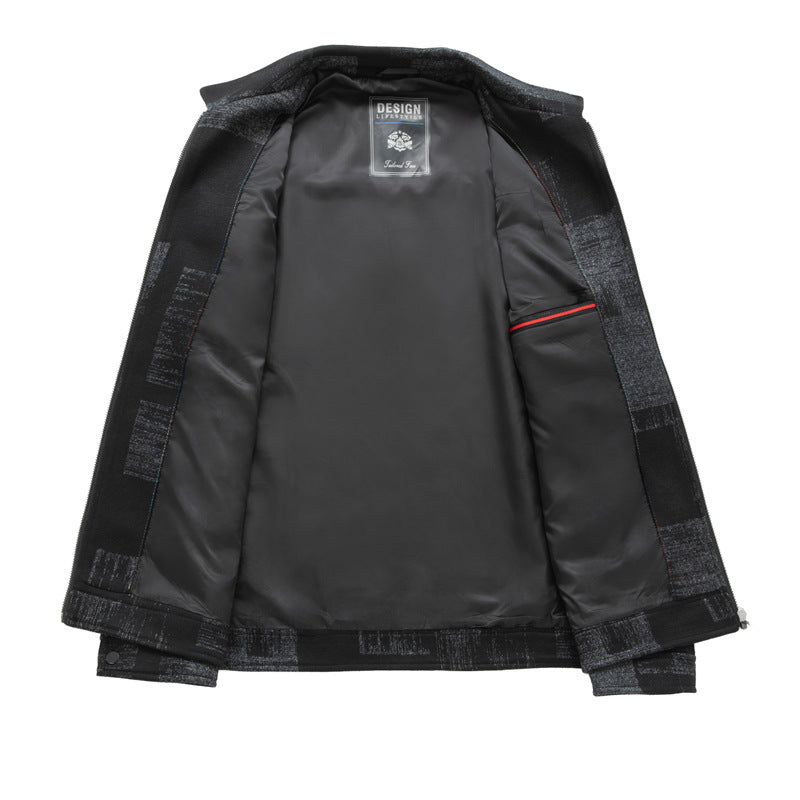 Herröverskjorta Jacka i Skjortjacka Stil med Graphic Patch Mönster och Dragkedja
