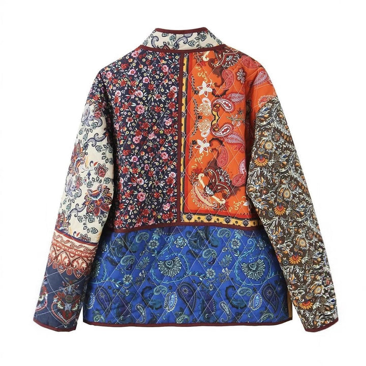 Dam Oversize Patchwork quiltad jacka med ståkrage och påsydda fickor
