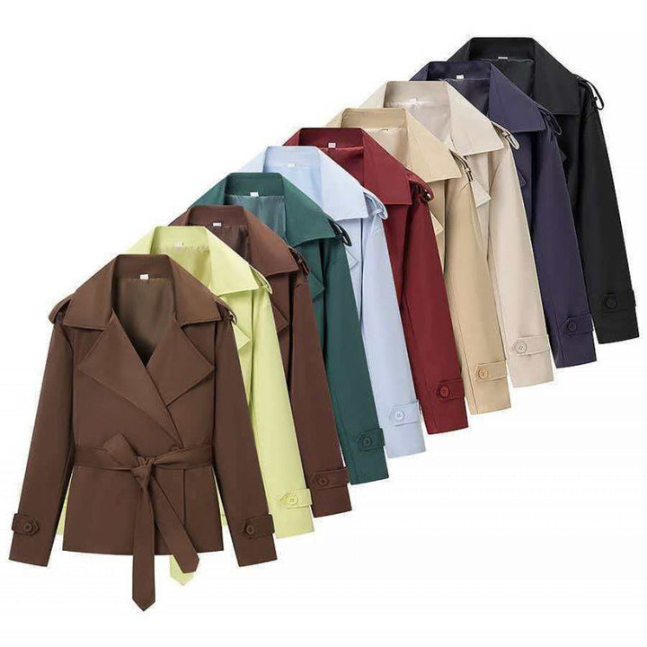 Dam 50+ Kort Waist Trench Blazer med Belt och Wide Lapels