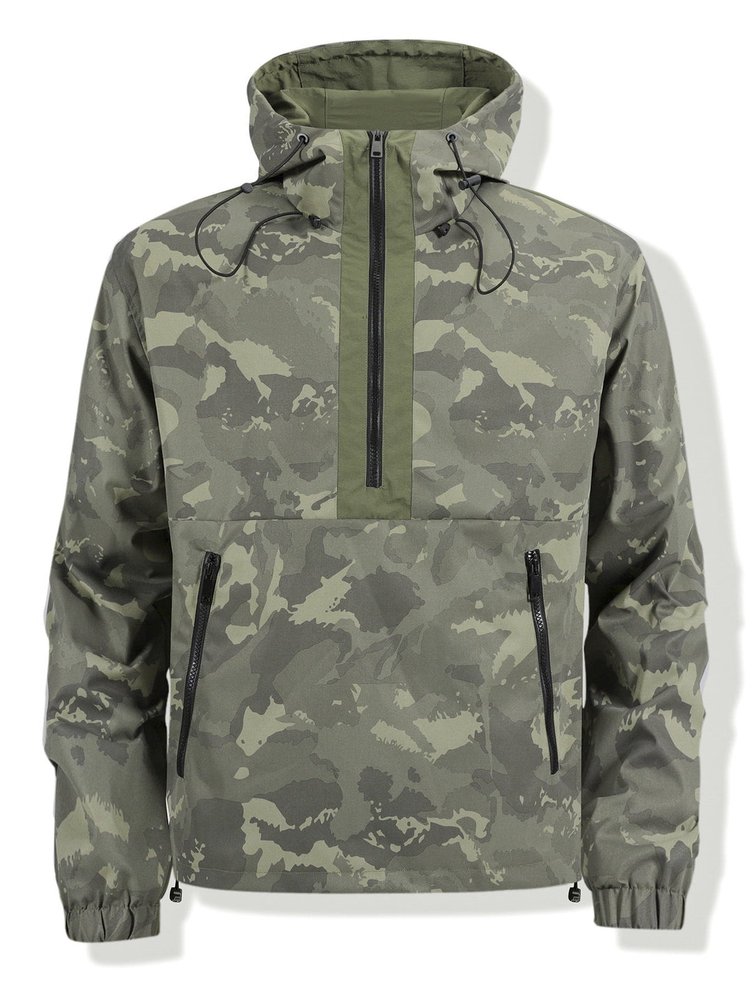 Herr Camouflage Anorak med Huva, Half Dragkedja och Vattenavvisande Beläggning